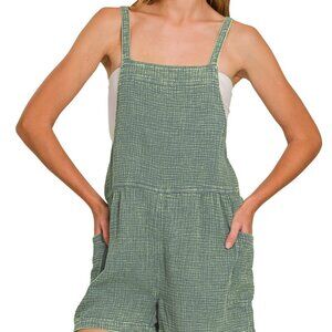 Washed Double Gauze Romper | Women’s Summer Tie Back Overalls | Casual Sleeveles